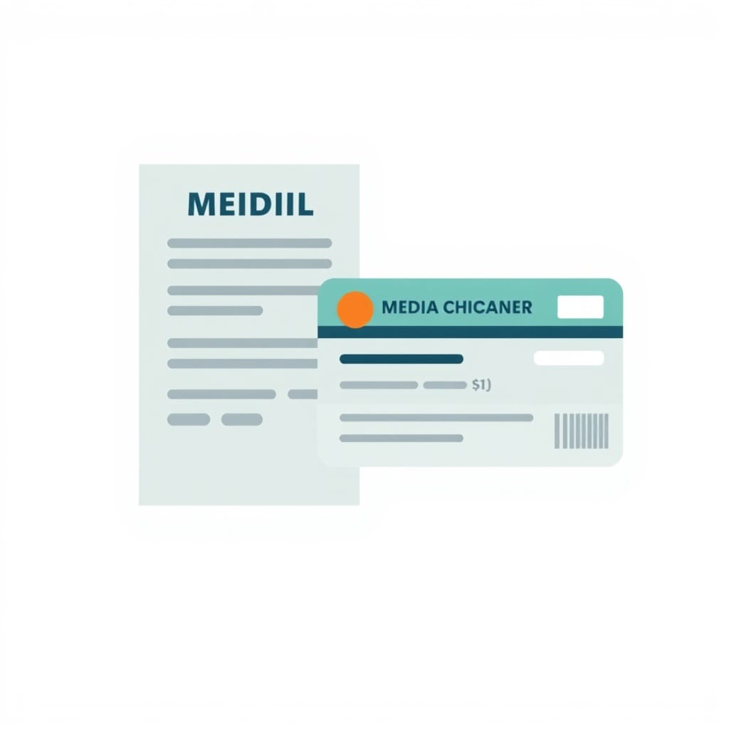 Medical bill and insurance card illustrating deductible vs copay vs coinsurance costs.