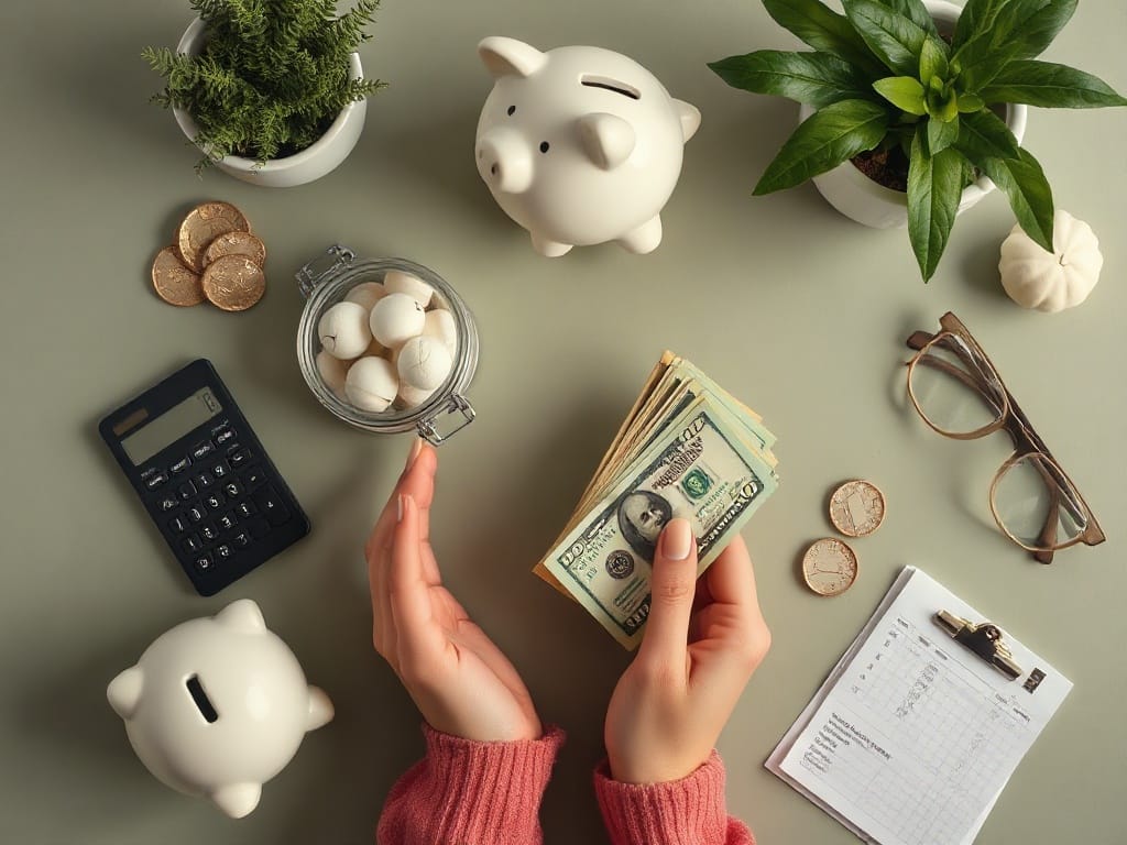 U.S. homeowner setting aside cash in envelopes for car repairs and annual insurance.
