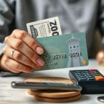 U.S. cardholder reviewing a credit card statement and payment due date at home.