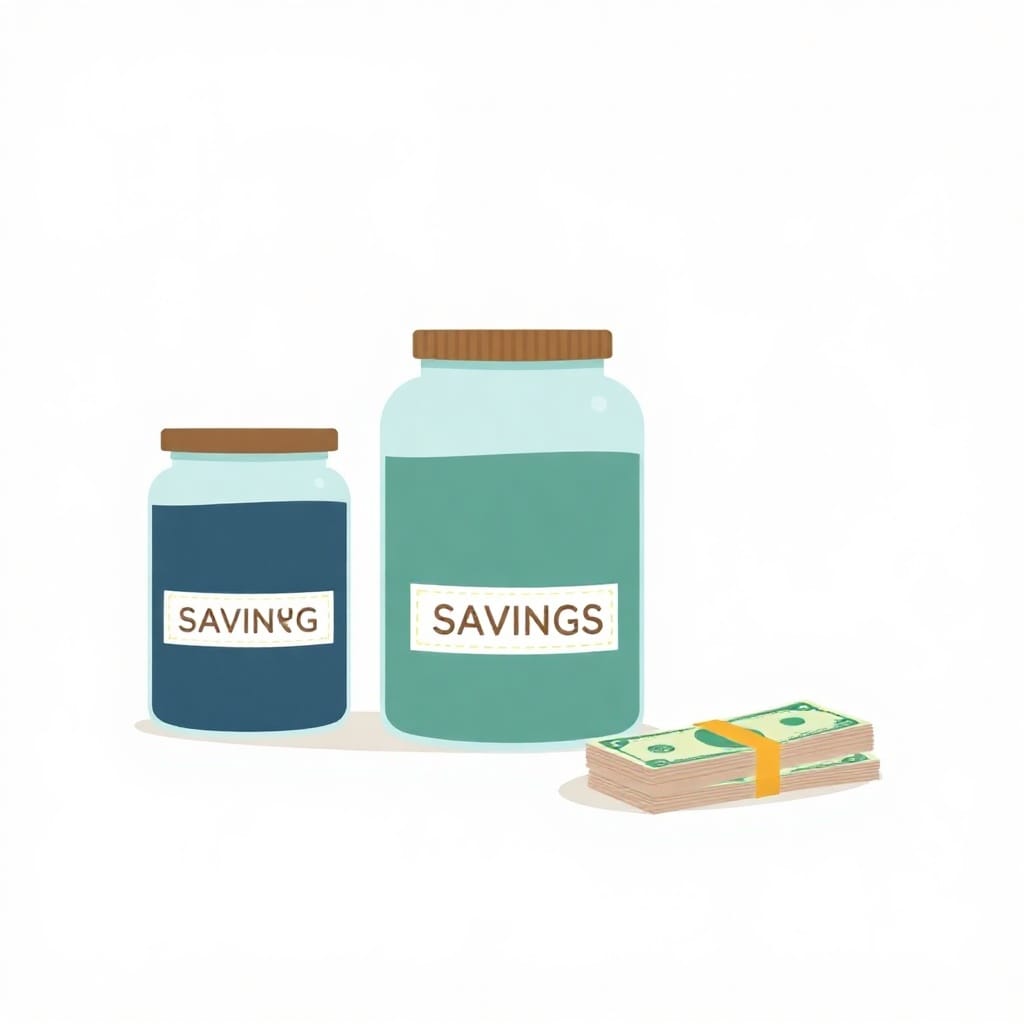 Minimalist jars and bills illustrating sinking funds for planned irregular expenses.