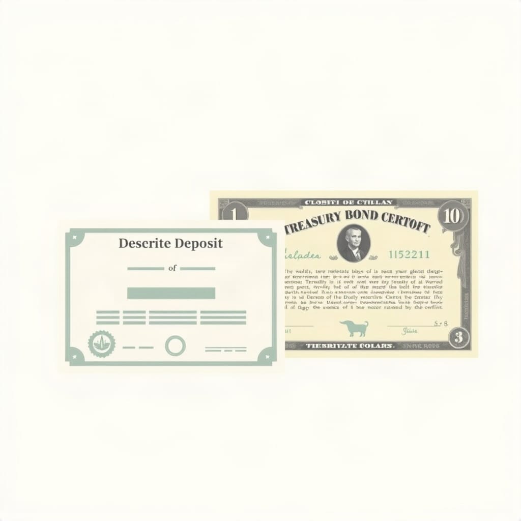 Certificate and Treasury bond illustration comparing cd vs treasury bond investment choices.