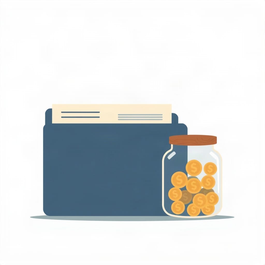 Retirement account folder and coin jar representing traditional ira contribution limits and deductible savings.