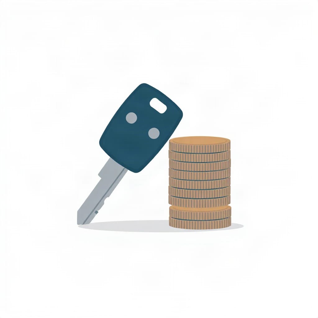 Car key and coins illustrating how much car can i afford before buying used.