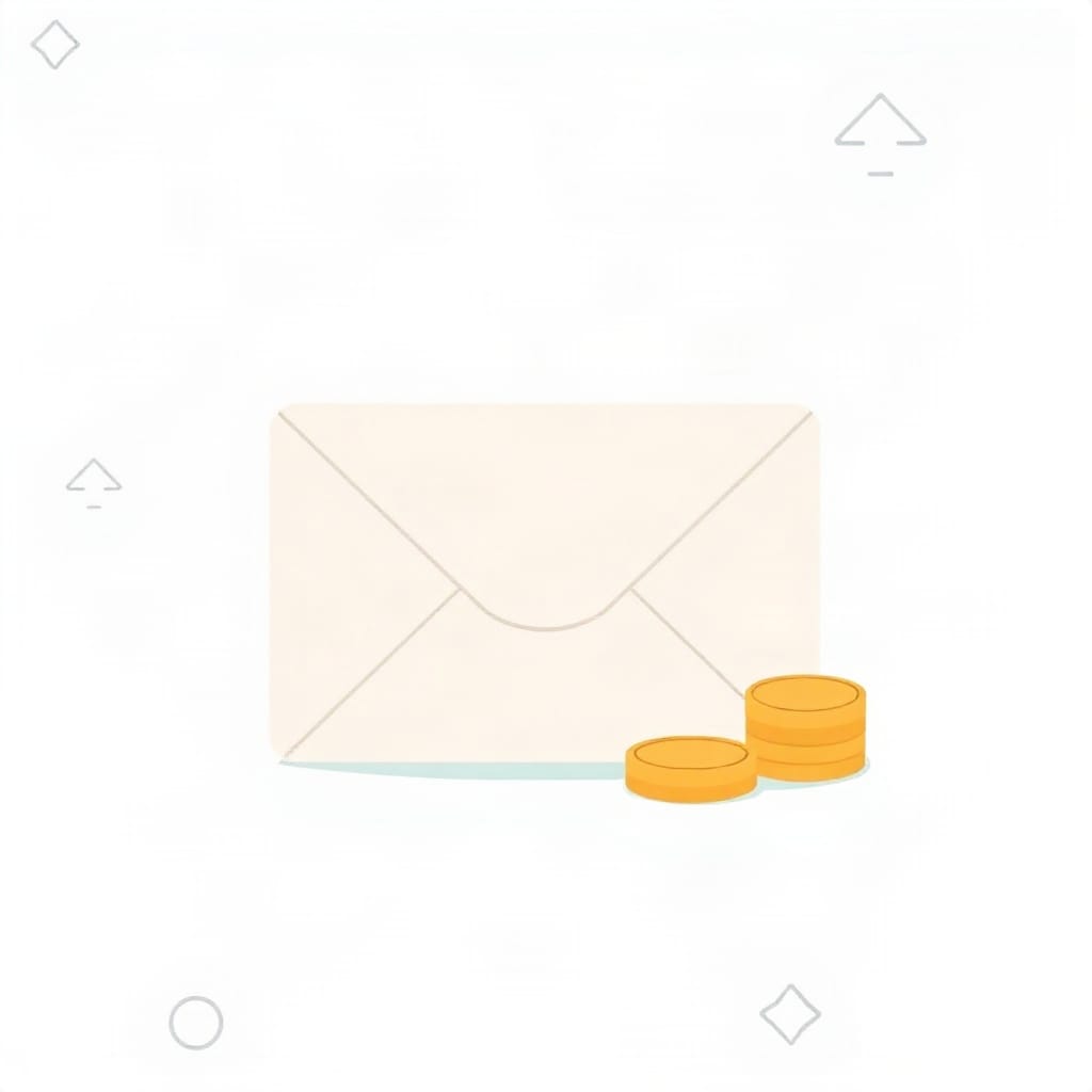 Plain envelope and coin stack representing estimated tax payments set aside for federal taxes.