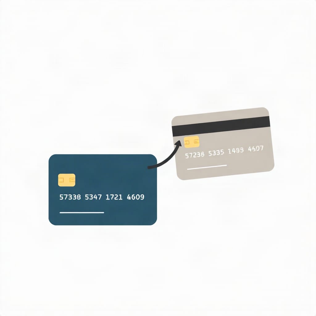 Two debit cards linked by an arrow illustrating how to switch banks smoothly.