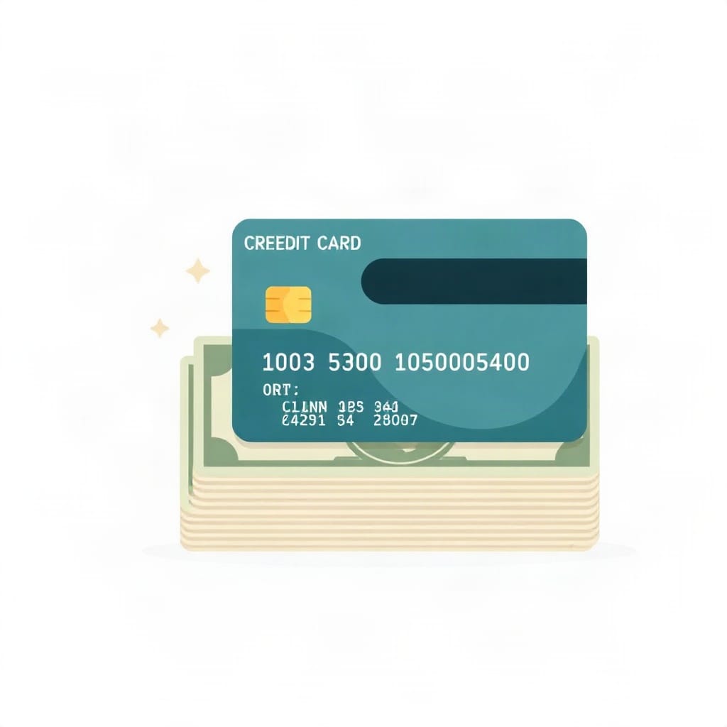 Credit card and bills illustrating what is a good credit score for borrowing decisions.